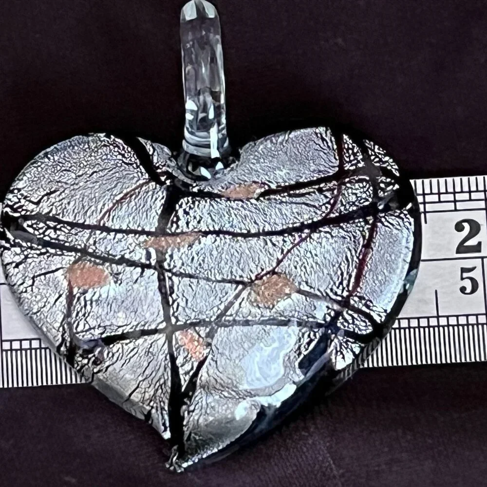 3D Heart Lampwork & Dichroic Glass Pendant - Picture 5 of 7